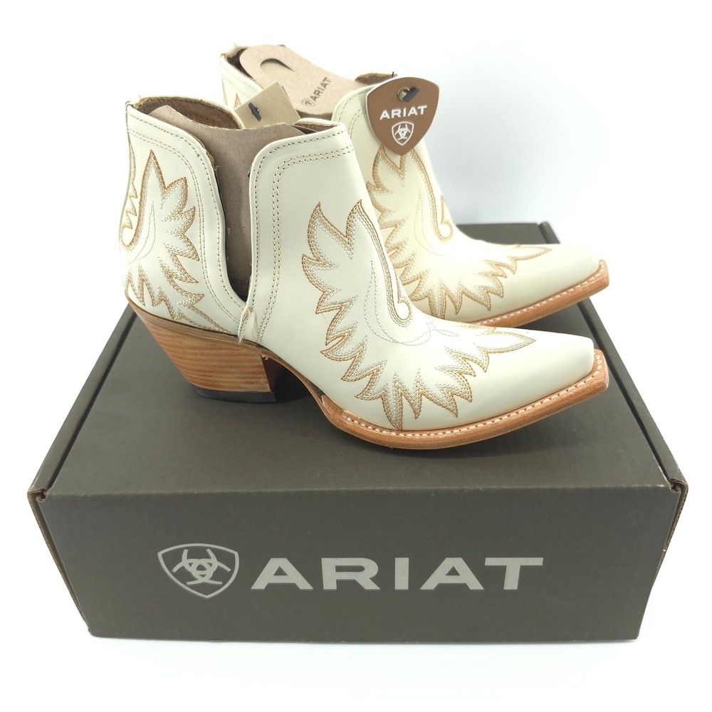 Ariat Womens Dixon Leather Western Bootie Blanco White 6.5 Cut-Out Ankle Boot